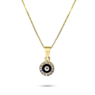 petsios Gold plated eye pendant necklace with zircon stones