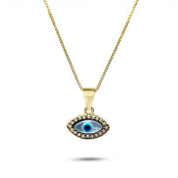 petsios Gold plated eye pendant necklace with mother of pearl and zircon stones
