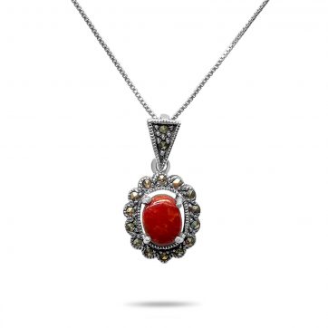 petsios Κολιέ με κοράλι πέτρα και μαρκασίτες