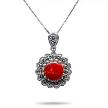 petsios Coral necklace with marcasites