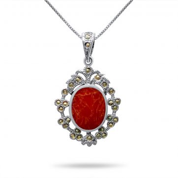 petsios Κολιέ με κοράλι πέτρα και μαρκασίτες