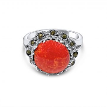 petsios Δαχτυλίδι με πέτρα κοράλι και μαρκασίτες
