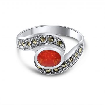 petsios Δαχτυλίδι με πέτρα κοράλι και μαρκασίτες
