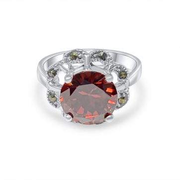 petsios Δαχτυλίδι με πέτρα γρανάδα και μαρκασίτες