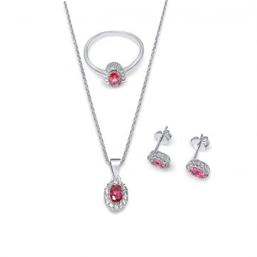 petsios Σετ κολιέ, δαχτυλίδι και σκουλαρίκια καρφωτά με πέτρες ζιργκόν και ρουμπίνι