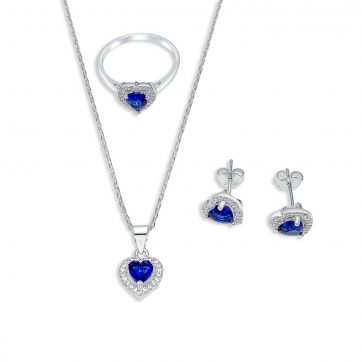 petsios Σετ κολιέ, δαχτυλίδι και σκουλαρίκια καρφωτά με πέτρες ζιργκόν και ζαφείρι