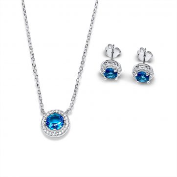 petsios Σετ κολιέ και σκουλαρίκια καρφωτά με πέτρες ζιργκόν και άκουα μαρίν