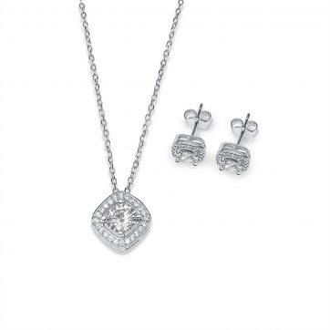 petsios Σετ κολιέ και σκουλαρίκια καρφωτά με πέτρες ζιργκόν