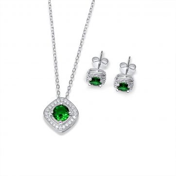 petsios Σετ κολιέ και σκουλαρίκια καρφωτά με πέτρες ζιργκόν και σμαράγδι