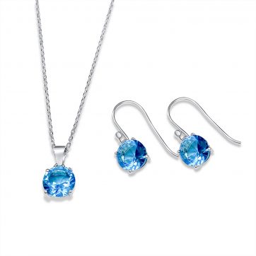 petsios Σετ κολιέ και σκουλαρίκια κρεμαστά με πέτρες άκουα μαρίν