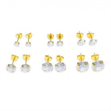 petsios Σκουλαρίκια καρφωτά με πέτρα ζιργκόν επίχρυσα