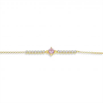 petsios Βραχιόλι επίχρυσο με πέτρες ζιργκόν και ροζ κουάρτζ