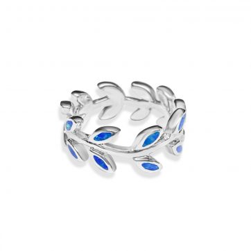 petsios Silver olive branch ring with opal stones 