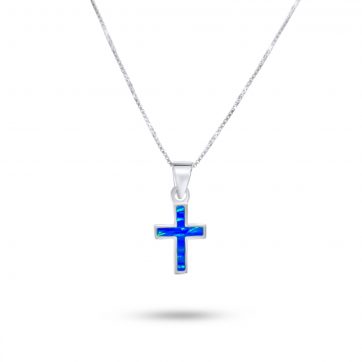 petsios Κολιέ σταυρός με πέτρες όπαλ