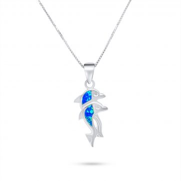 petsios Κολιέ διπλό δελφίνι με πέτρες όπαλ