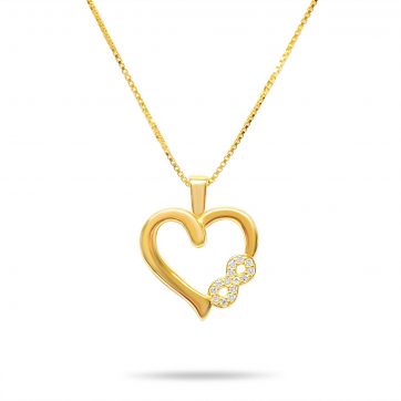 petsios Κολιέ καρδιά με ζιργκόν πέτρες επίχρυσο