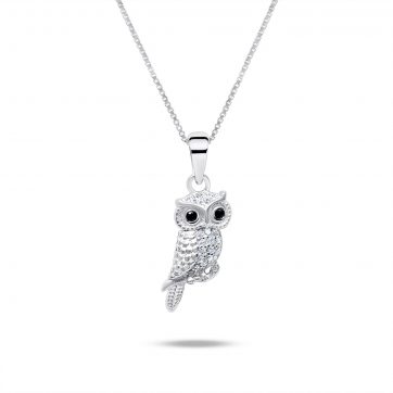 petsios Owl necklace with zircon stones