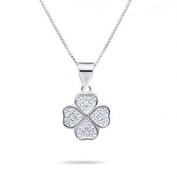 petsios Κολιέ τετράφυλλο τριφύλλι με πέτρες ζιργκόν