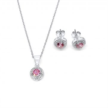petsios Σετ κολιέ και σκουλαρίκια καρφωτά με πέτρες ζιργκόν και ροζ κουάρτζ