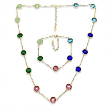 petsios Σετ κολιέ και βραχιόλι με πέτρες ζιργκόν επίχρυσο