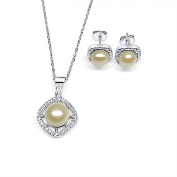 petsios Σετ κολιέ και σκουλαρίκια καρφωτά με πέτρες ζιργκόν και μαργαριτάρι