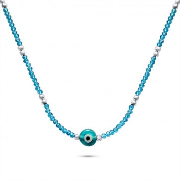 petsios Κολιέ με μάτι και χάντρες άκουα μαρίν