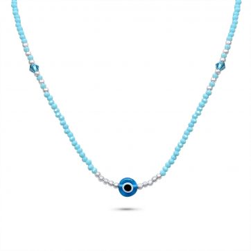 petsios Κολιέ με μάτι και χάντρες τιρκουάζ 