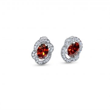petsios Silver stud earrings with ruby and zircon stones
