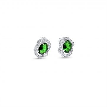 petsios Silver stud earrings with emerald and zircon stones