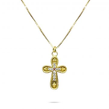 petsios Σταυρός επίχρυσος με ζιργκόν πέτρες