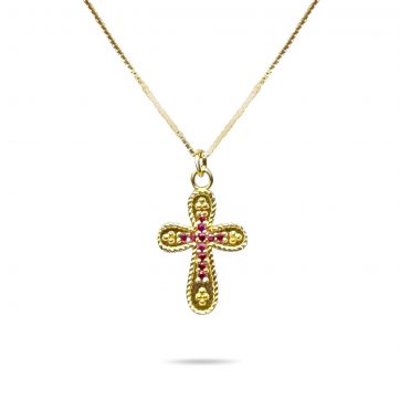 petsios Σταυρός επίχρυσος με ρουμπίνι πέτρες