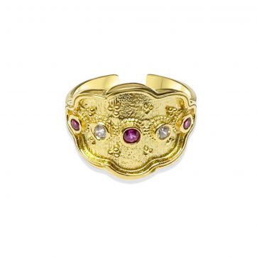 petsios Επίχρυσο δαχτυλίδι με πέτρες ρουμπίνι και ζιργκόν 