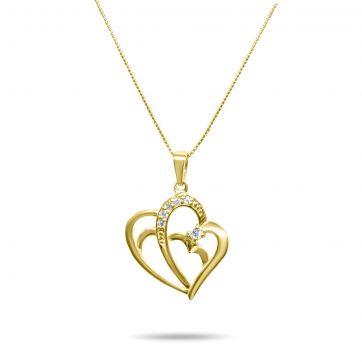 petsios Κολιέ καρδιά με ζιργκόν πέτρες επίχρυσο