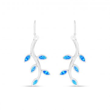 petsios Σκουλαρίκια κλαδιά ελιάς κρεμαστά με πέτρες όπαλ