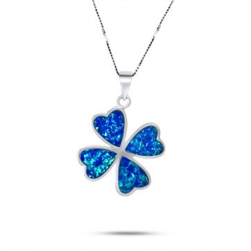 petsios Κολιέ τετράφυλλο τριφύλλι με πέτρες όπαλ