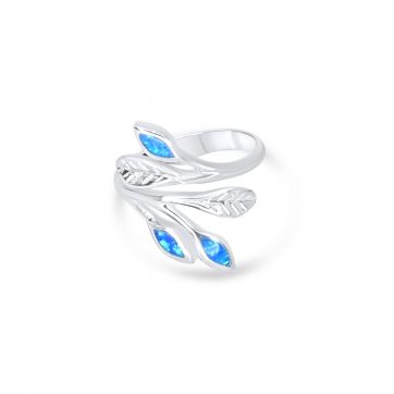 petsios Silver olive branch ring with opal stones