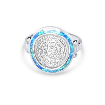 petsios Silver Faistos disc ring with opal stones