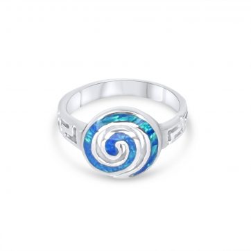 petsios Silver spiral ring with opal stones and meander