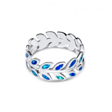 petsios Silver olive branch ring with opal stones 