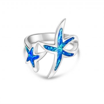 petsios Silver starfish ring with opal stones
