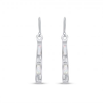 petsios Σκουλαρίκια κρεμαστά με λευκό όπαλ και μαίανδρο