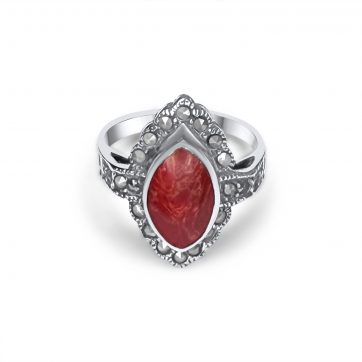 petsios Δαχτυλίδι με πέτρα κοράλι και μαρκασίτες