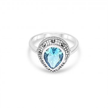petsios Δαχτυλίδι με πέτρα άκουα μαρίν και μαρκασίτες