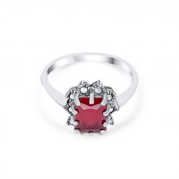 petsios Δαχτυλίδι με πέτρα γρανάδα και μαρκασίτες