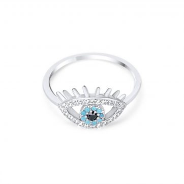 petsios Δαχτυλίδι μάτι με πέτρες ζιργκόν και τιρκουάζ