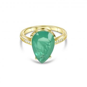 petsios Επίχρυσο δαχτυλίδι με πέτρες ζιργκόν και σμαράγδι