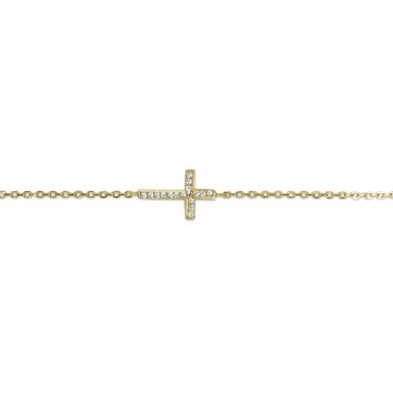 petsios Βραχιόλι επίχρυσο σταυρός με πέτρες ζιργκόν