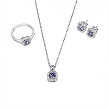 petsios Σετ κολιέ, δαχτυλίδι και σκουλαρίκια καρφωτά με πέτρες ζιργκόν και αμέθυστο