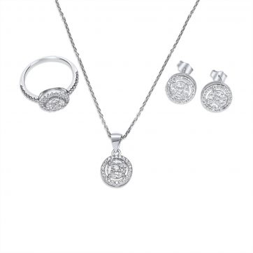 petsios Σετ κολιέ, δαχτυλίδι και σκουλαρίκια καρφωτά με πέτρες ζιργκόν