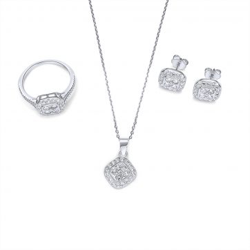 petsios Σετ κολιέ, δαχτυλίδι και σκουλαρίκια καρφωτά με πέτρες ζιργκόν